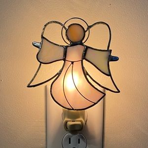 Suncatcher Stained Glass Style Angel Night Light 4” Eagle Fixture White Pearl